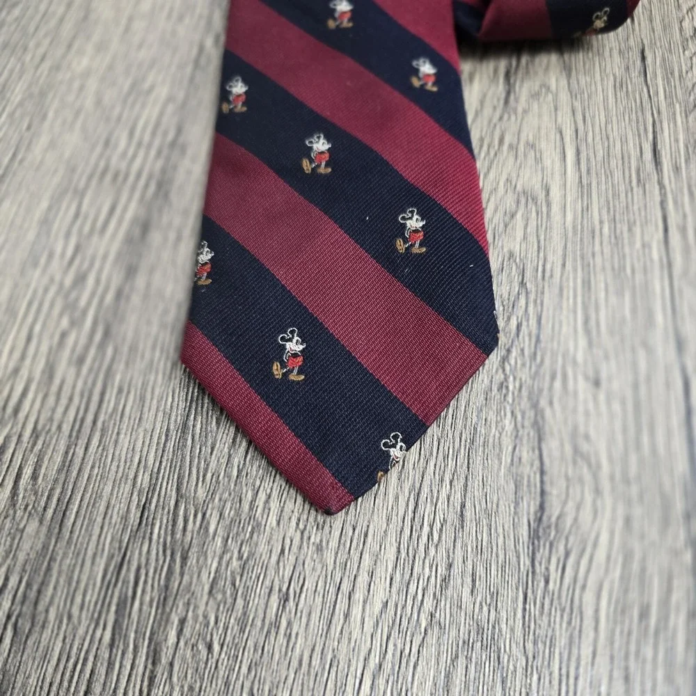 Rare Disney Men's Silk Tie‎ Mickey & Co. Stripped With Embroidered Mickey Mouse